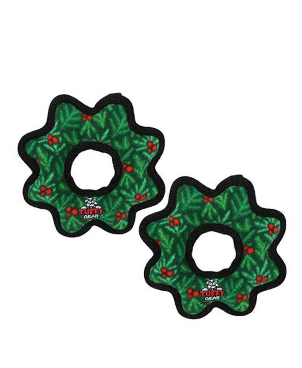 Набор игрушек для собак Tuffy Holiday Medium Gear Ring Wreath 2 Pack, Durable Plush Squeaky Dog Toy