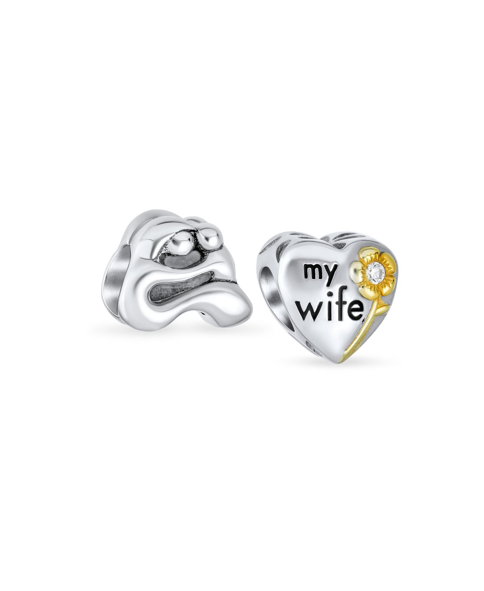 Bling Jewelry Heart Shape Daisy Charm Bead for Bracelet  Gold Plated .925 Sterling Silver