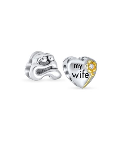 Bling Jewelry Heart Shape Daisy Charm Bead for Bracelet  Gold Plated .925 Sterling Silver