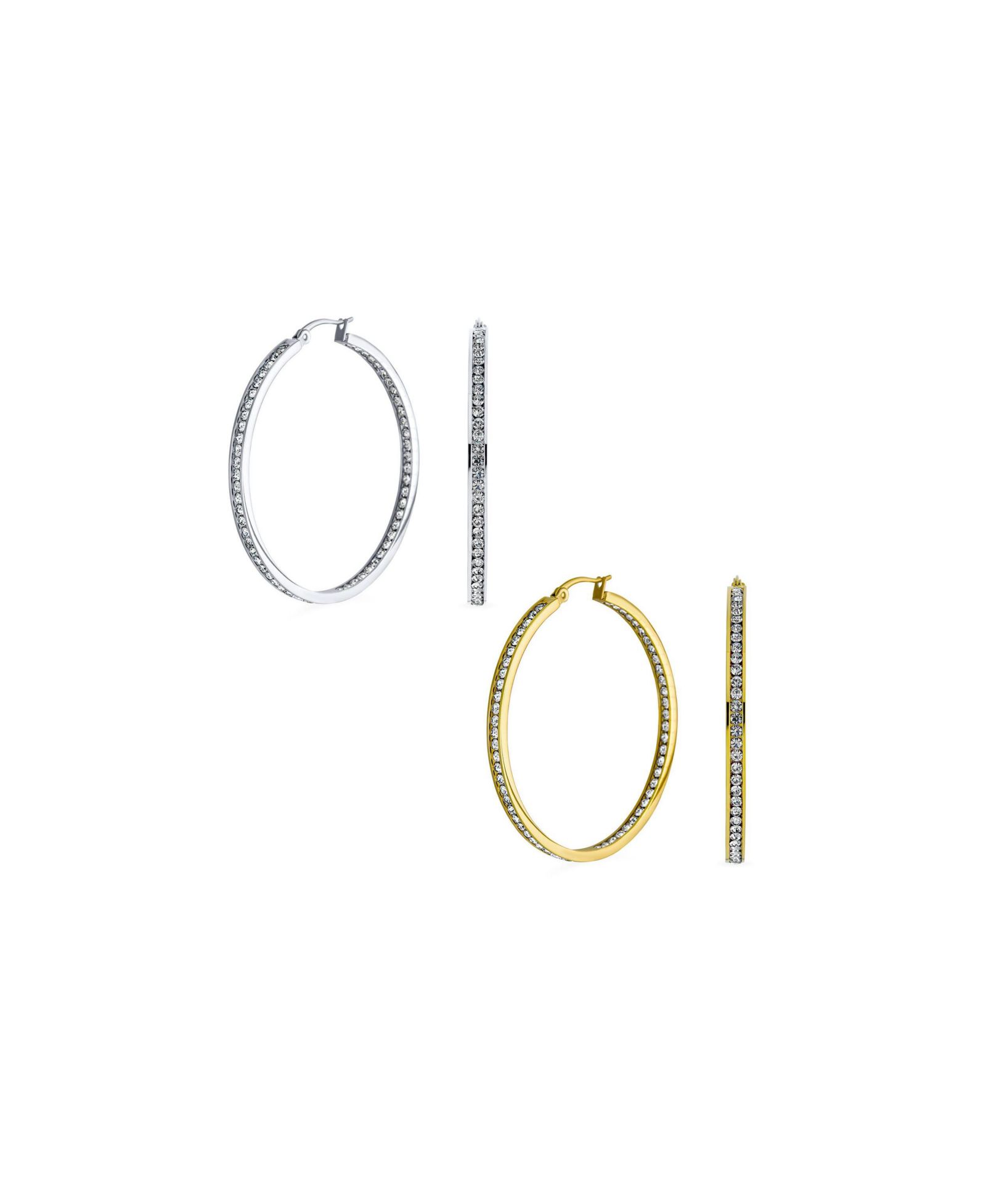 Серьги-кольца Bling Jewelry с круглыми камнями CZ, из стали с напылением