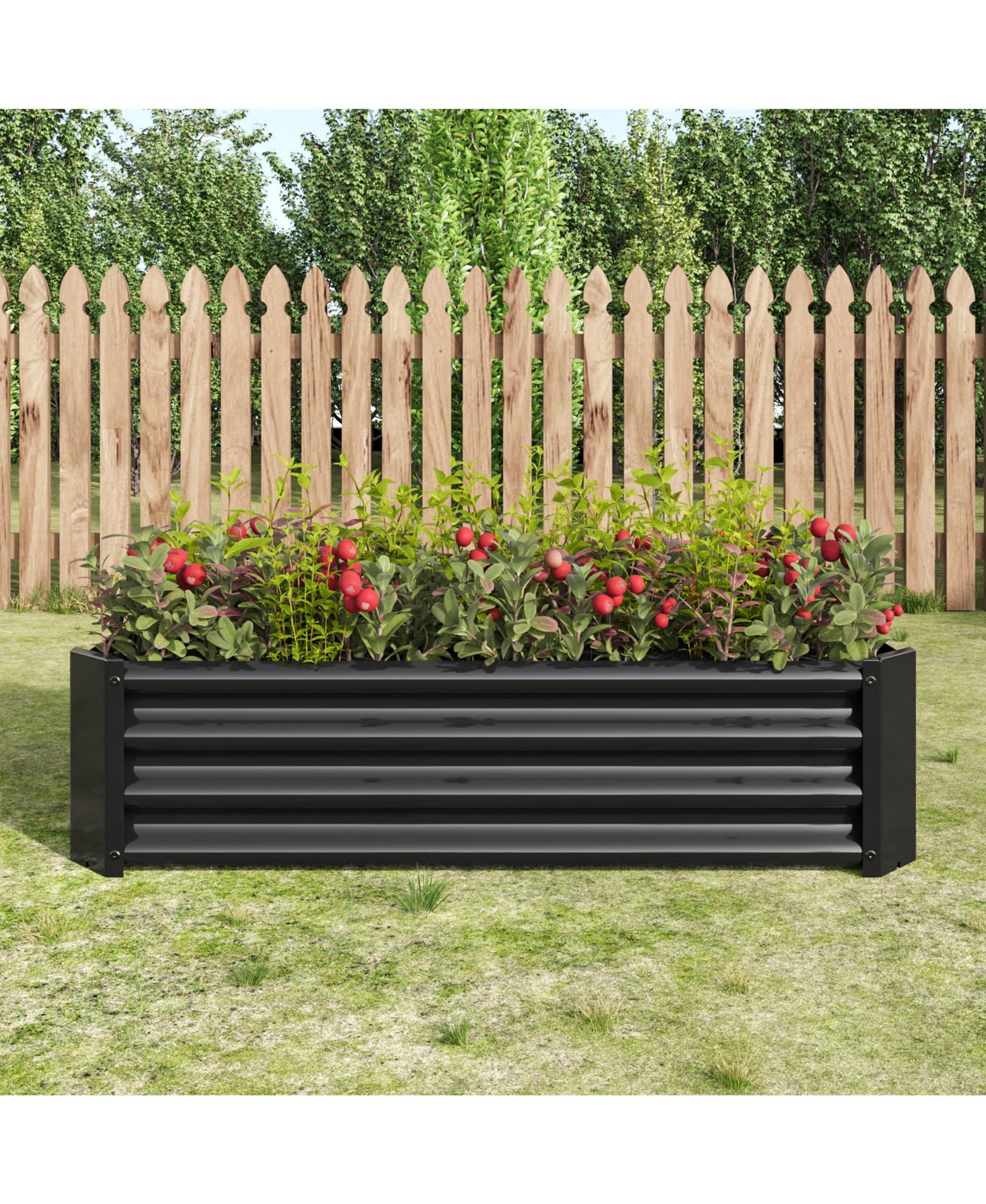 47.24"Metal Raised Garden Bed, Rectangle Raised Planter 4×2×1ft for Flowers Plants, Vegetables Herb Black
