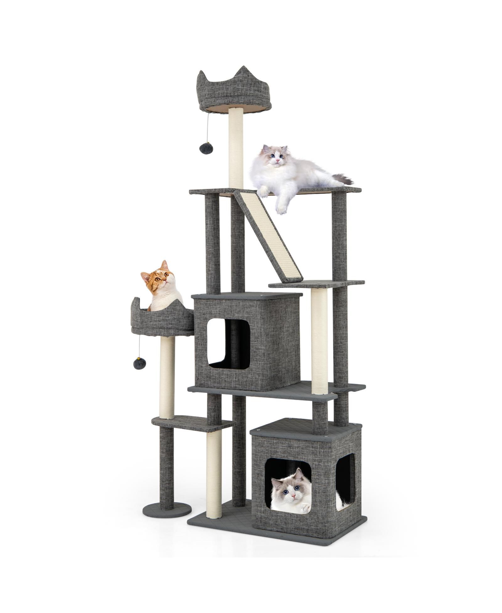 Gymax 71'' Tall Cat Tree for Indoor Cats Modern Multi-Level Cat Tower Activity Center