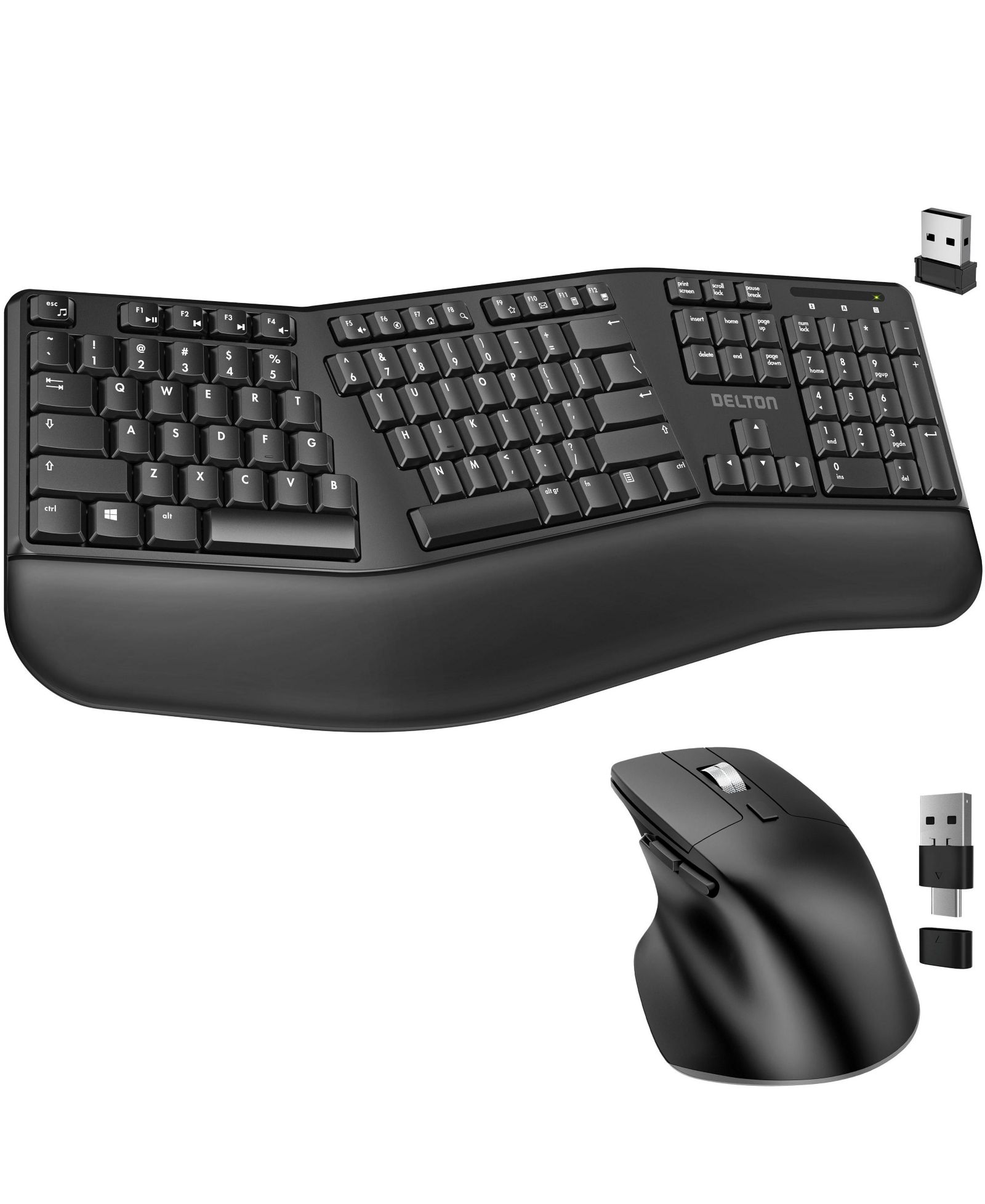 Delton G18 Wireless Ergonomic Wrist-Rest Keyboard & Optical Vertical Mouse Combo, Multi-Device Compatible
