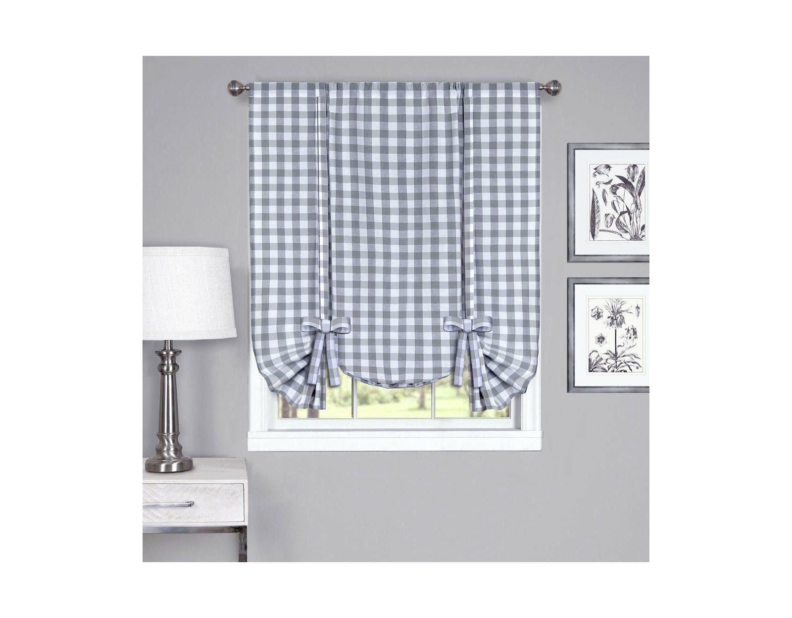GoodGram Buffalo Check Plaid Gingham Tie Up Window Single Curtain Shade - 42 in. W x 63 in. L, Taupe