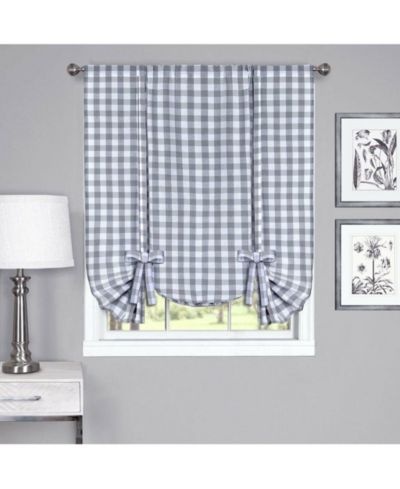 GoodGram Buffalo Check Plaid Gingham Tie Up Window Single Curtain Shade - 42 in. W x 63 in. L, Taupe