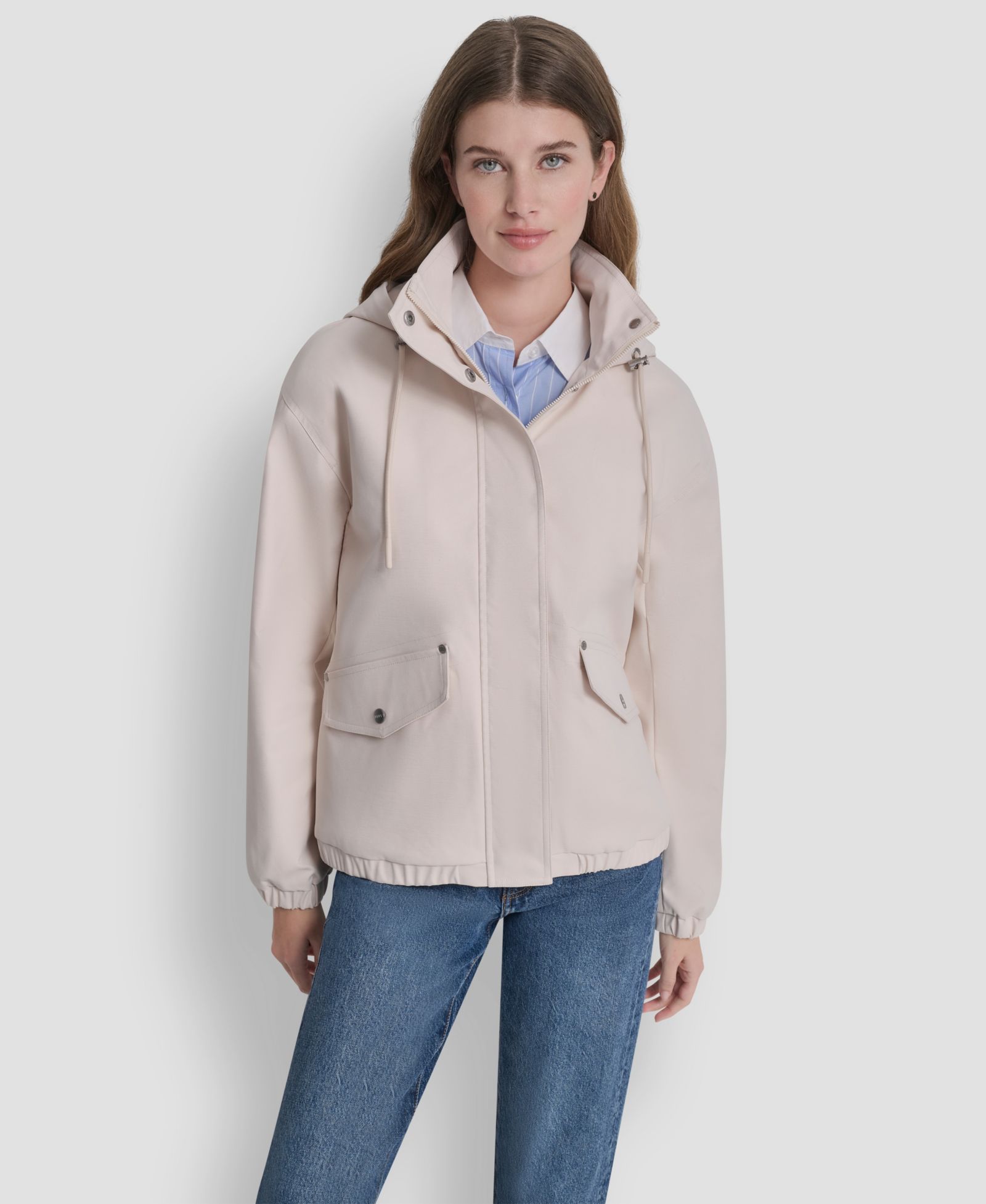 DKNY Women's Stand Collar Bomber Raincoat