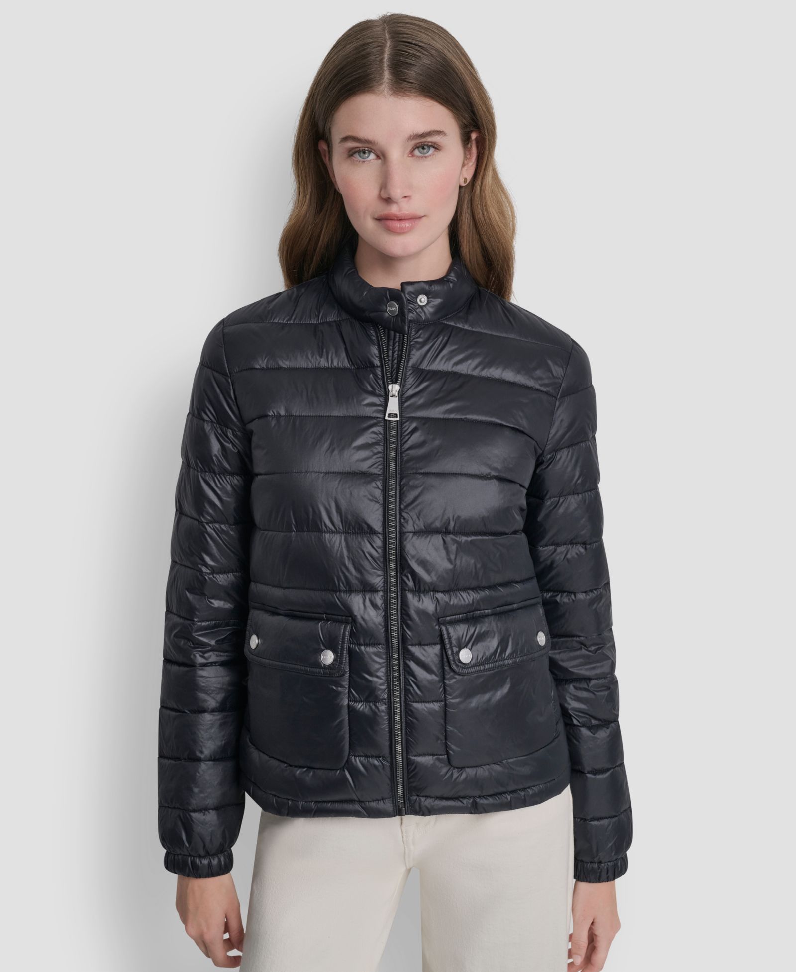 DKNY Women's Packable Moto Collar Short Coat