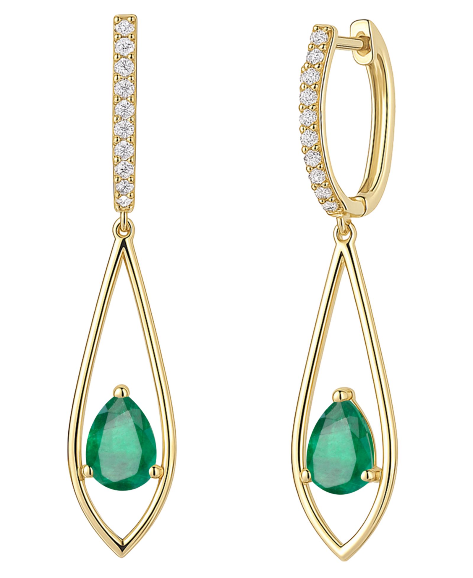 Macy's Emerald (1-1/4 ct. t.w.) And Diamond (1/6 ct. t.w.) Drop Earrings in 14k Gold (Also Available in Sapphire & Ruby)