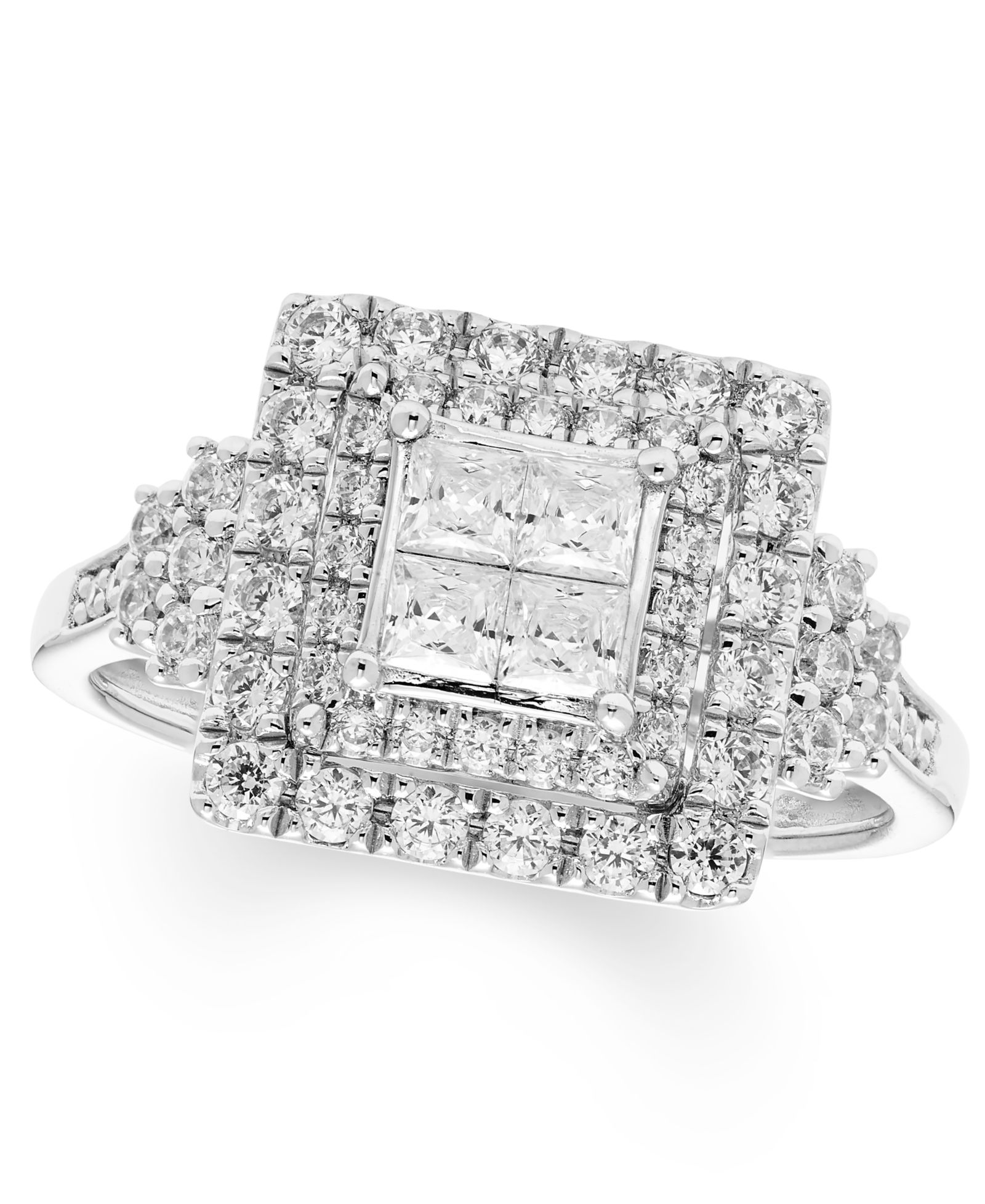 Macy's Кольцо Diamond Multi Princess Halo (1 ct. t.w.) в 14k White Gold