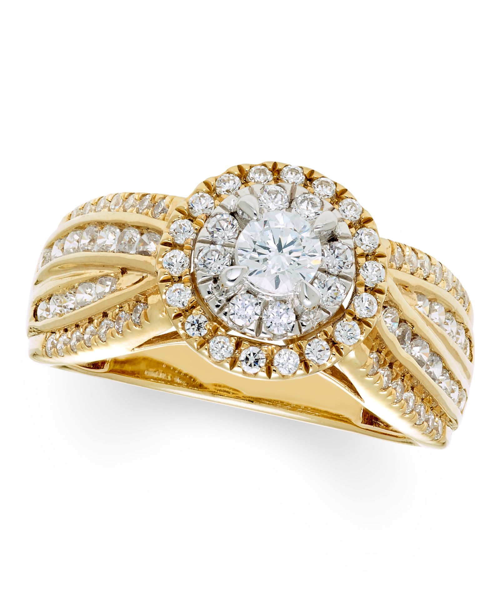 Macy's Diamond Halo Ring (1 ct. t.w.) in 14k Two-Tone Gold
