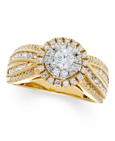 Кольцо с бриллиантом в оправе Halo (1 ct. t.w.), двухцветное золото 14k