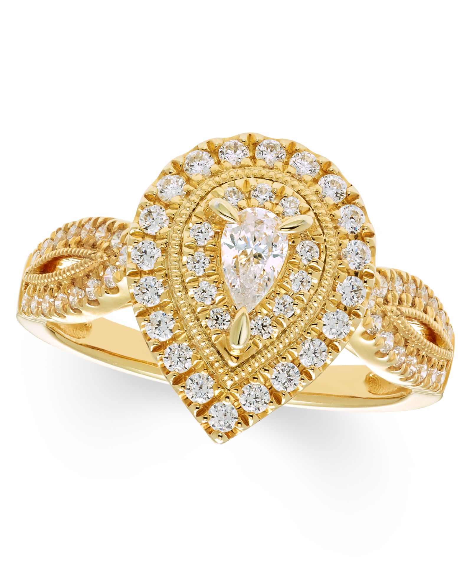 Macy's кольцо Diamond Pear Shape Halo (3/4 ct. t.w.) в 14k Yellow Gold
