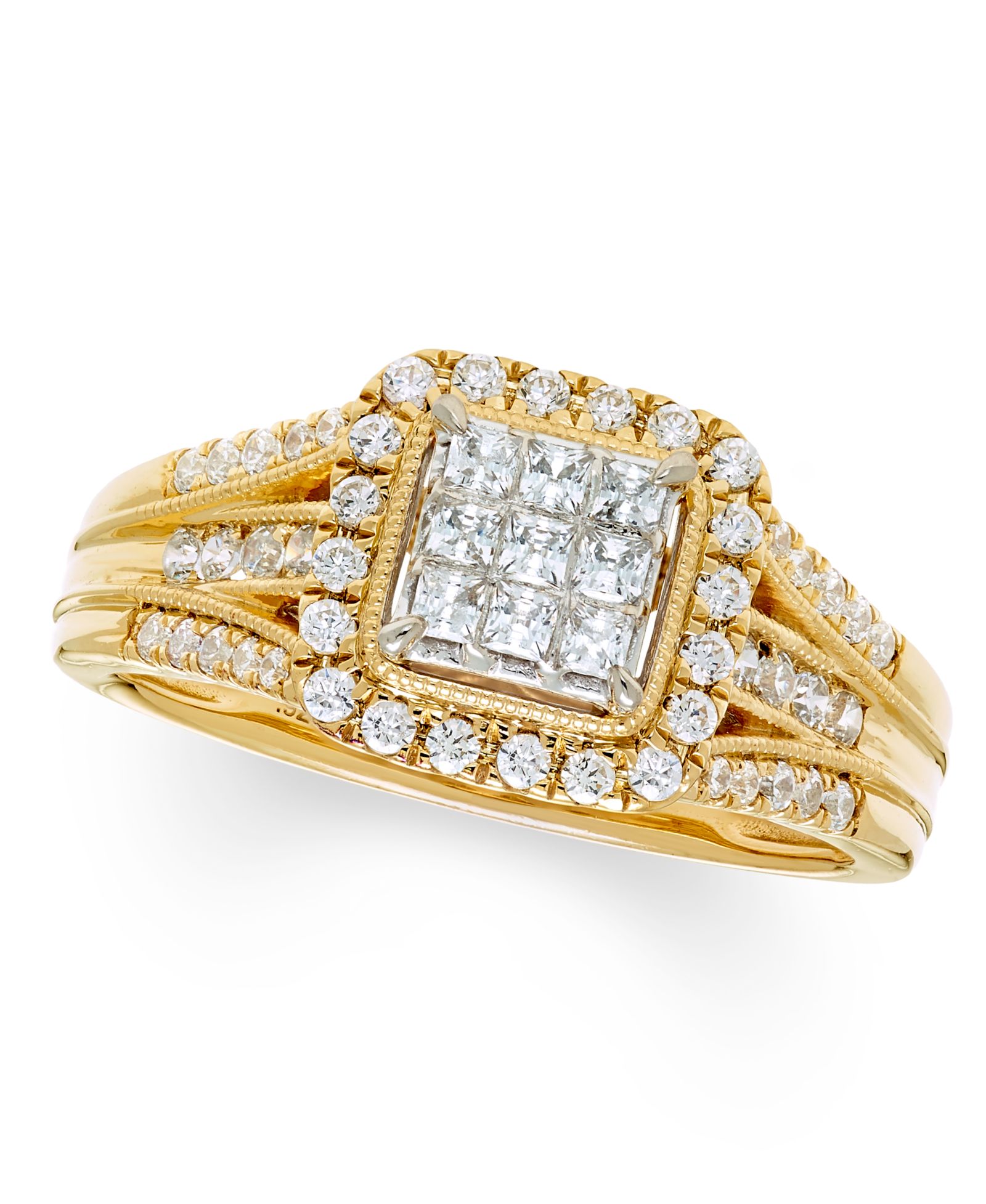 Macy's Diamond Multi Princess Halo Ring (1/2 ct. t.w.) in 14k Two-Tone Gold