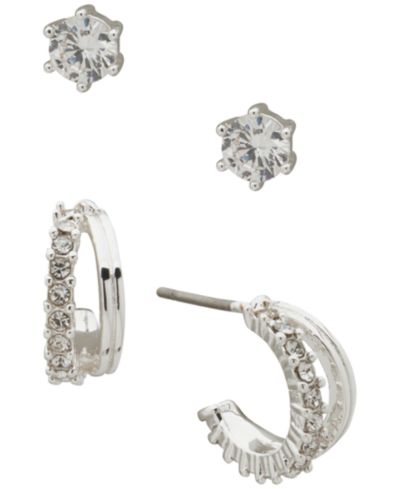 Anne Klein Набор из 3 шт. Серьги Cubic Zirconia Silver-Tone Round and Baguette