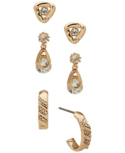 Anne Klein 3-Pc. Cubic Zirconia Twisted Stone Trio Earrings Set