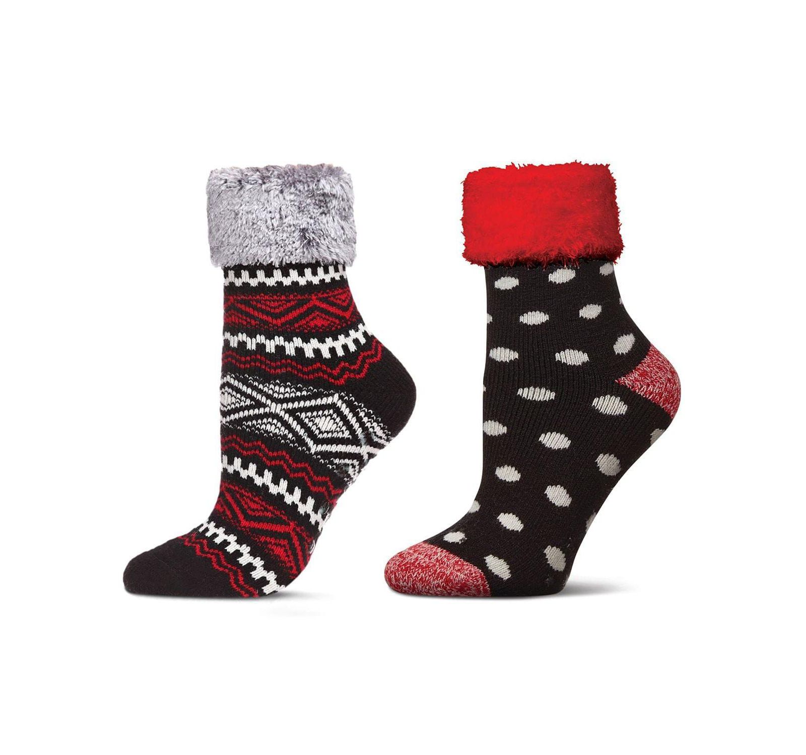MeMoi Women's 2 Pair Pack Plush Non-Skid Cabin Crew Socks