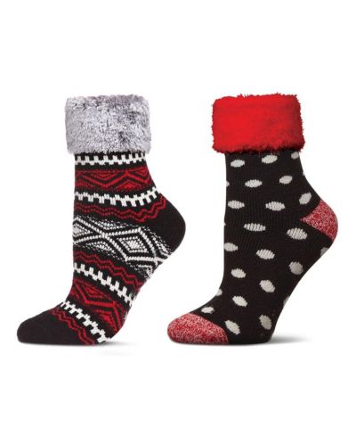 MeMoi Women's 2 Pair Pack Plush Non-Skid Cabin Crew Socks