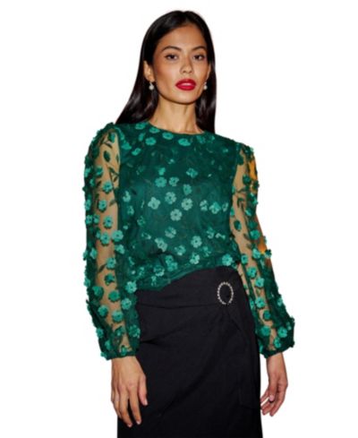 Yumi Женский прозрачный топ с цветочным принтом Long Sleeve Sheer Floral Top