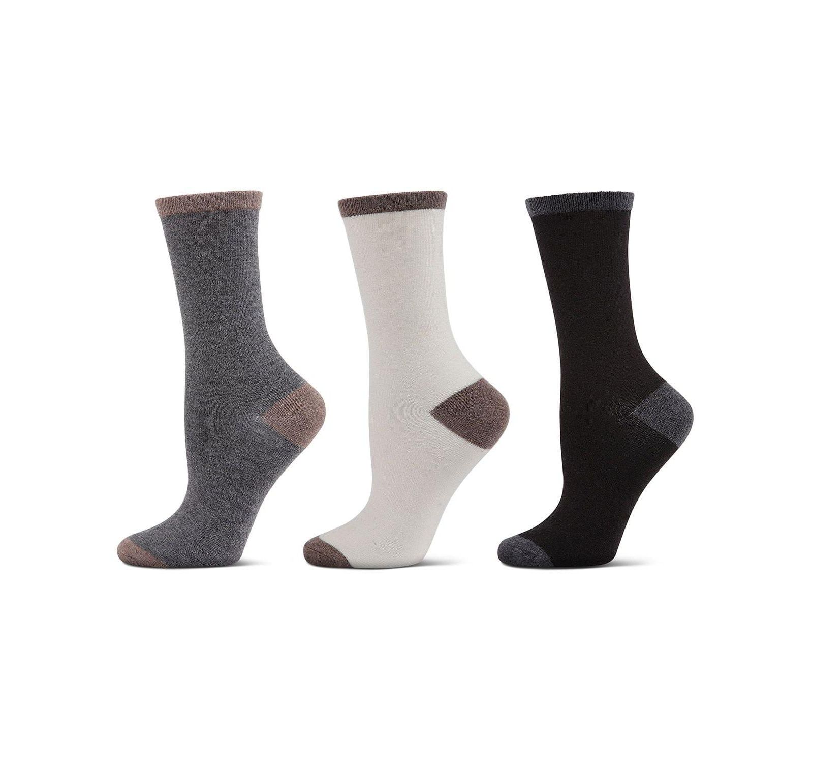MeMoi Women's 3 Pair Pack Soft Tipped Flat Knit Cashmere Crew Socks