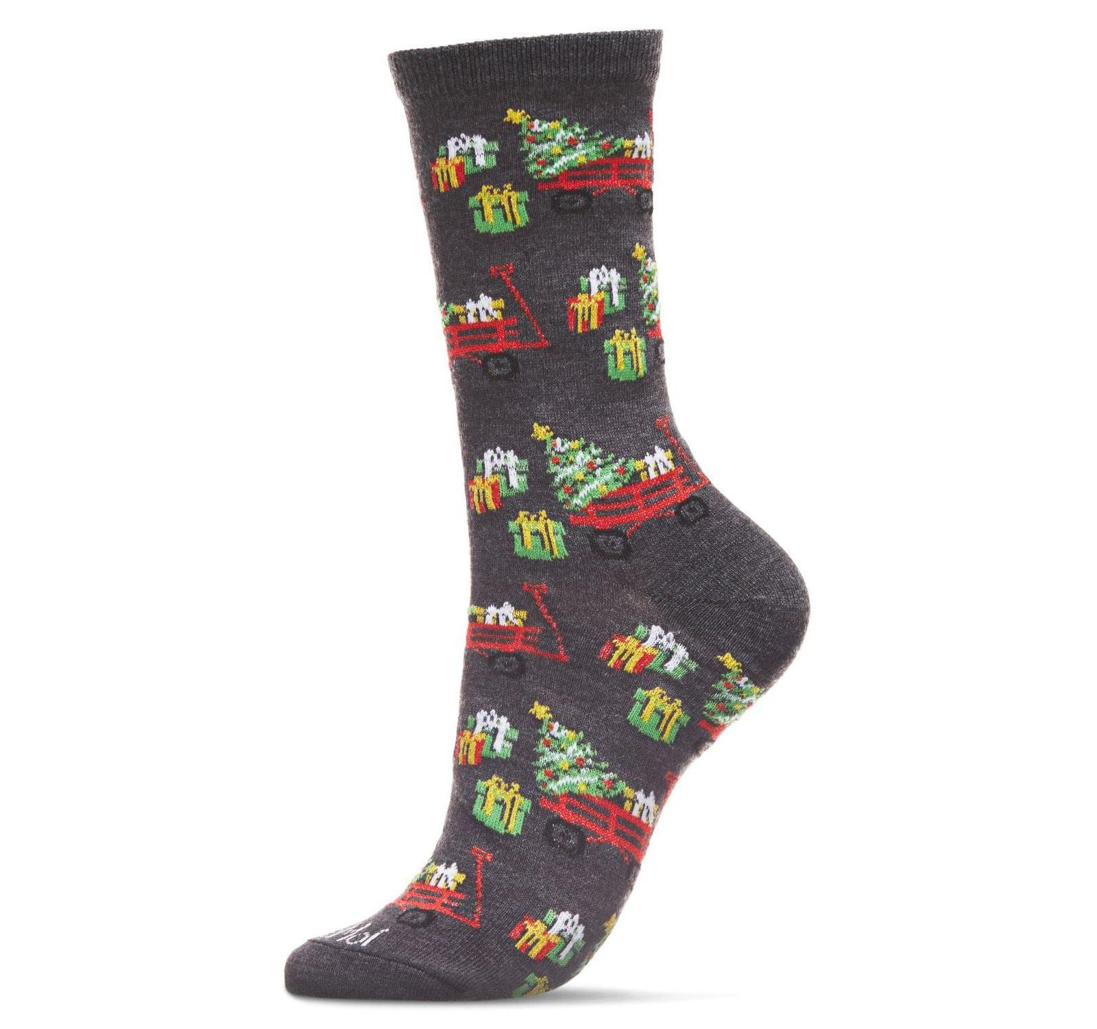 MeMoi Women's Red Wagon Holiday Crew Socks