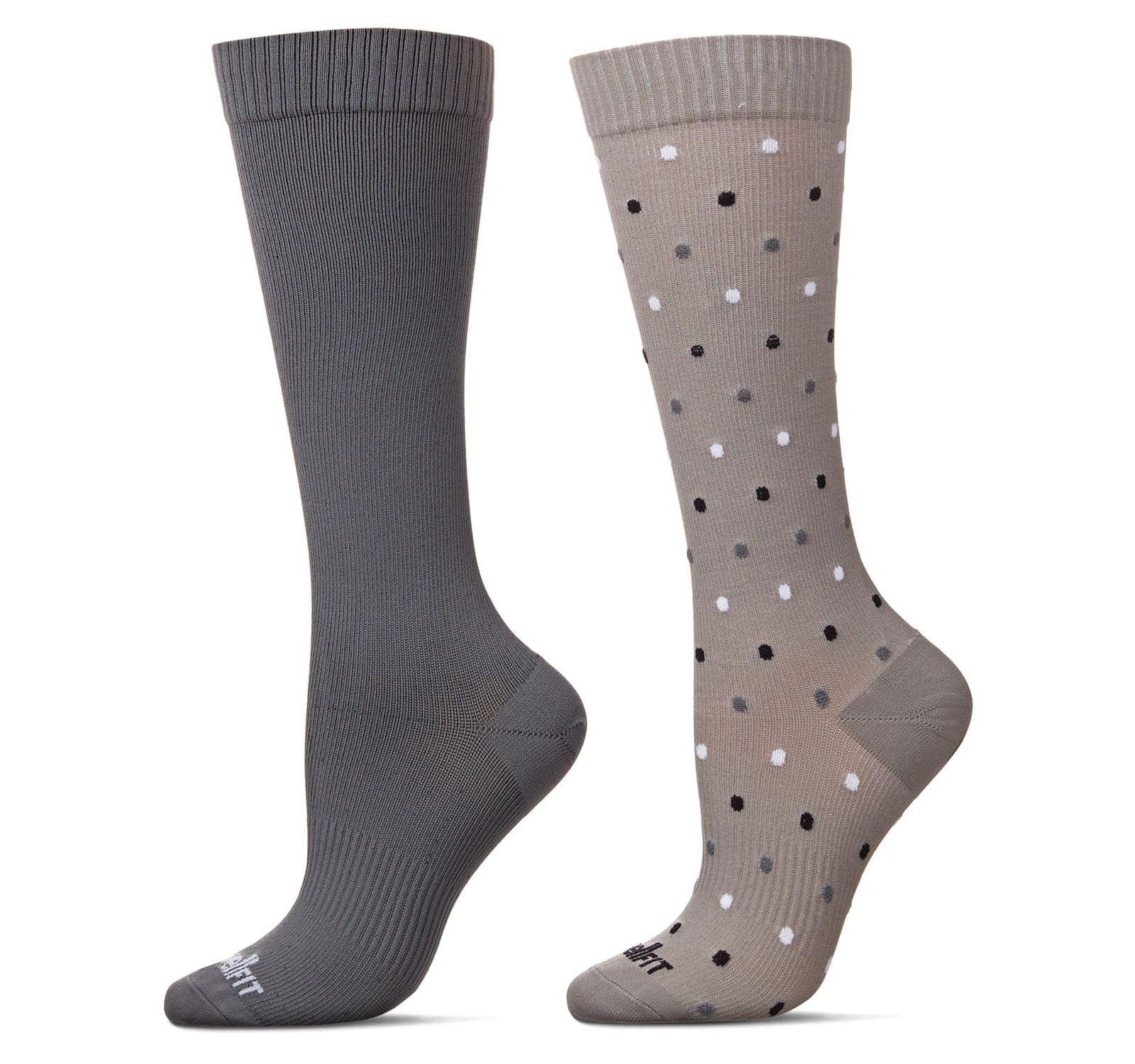 Wellfit Women's 2 Pair Pack Dotted/ Solid Compression Socks