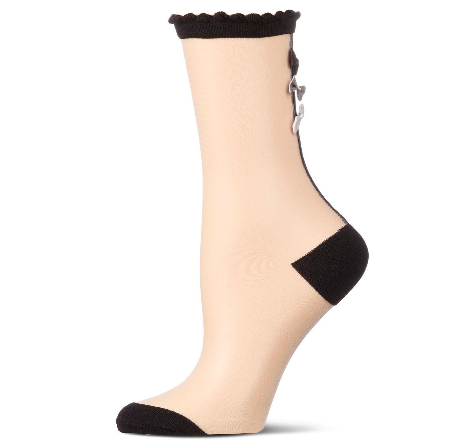 MeMoi Women's Triple Bow Back Sheer Crew Socks