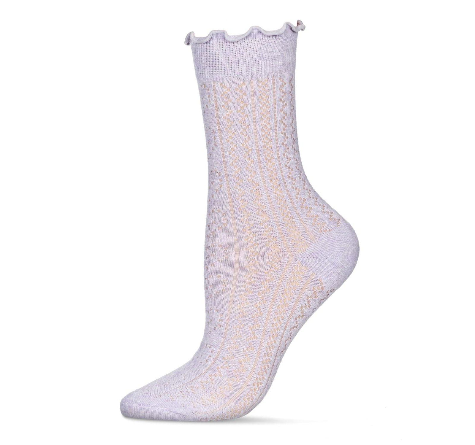MeMoi Women's Heart Ruffle Cuff Pointelle Crew Socks