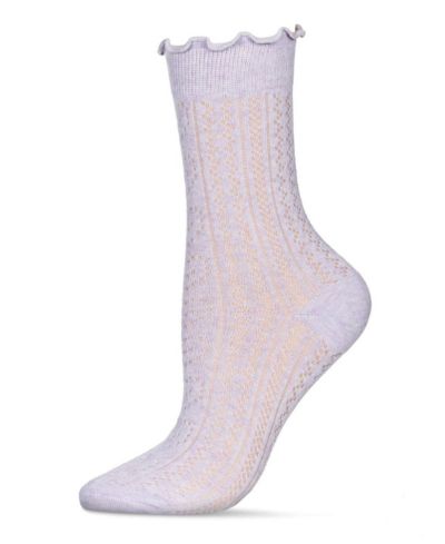 MeMoi Women's Heart Ruffle Cuff Pointelle Crew Socks