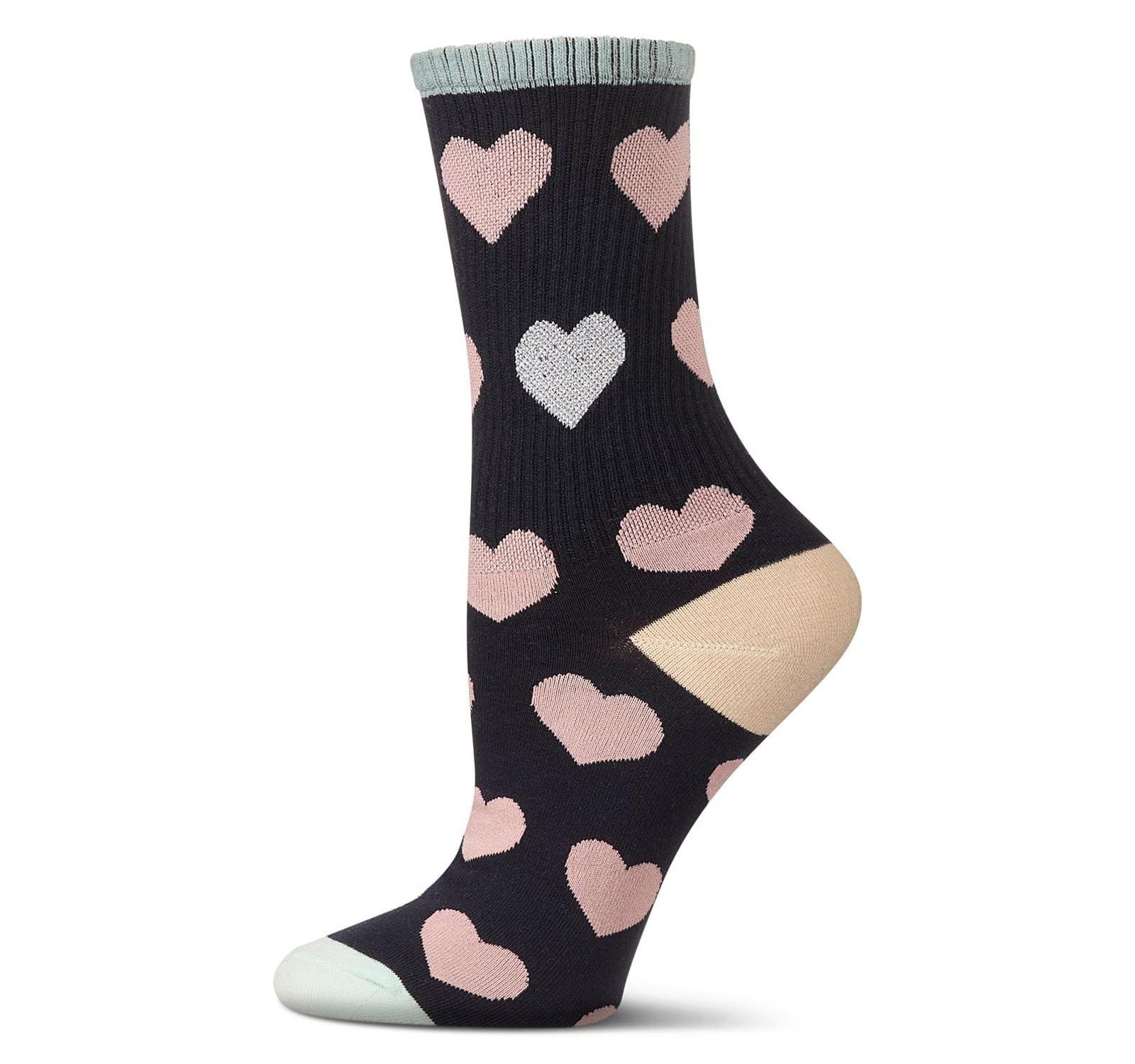 MeMoi Women's Radiate Love Glitter Heart Crew Socks
