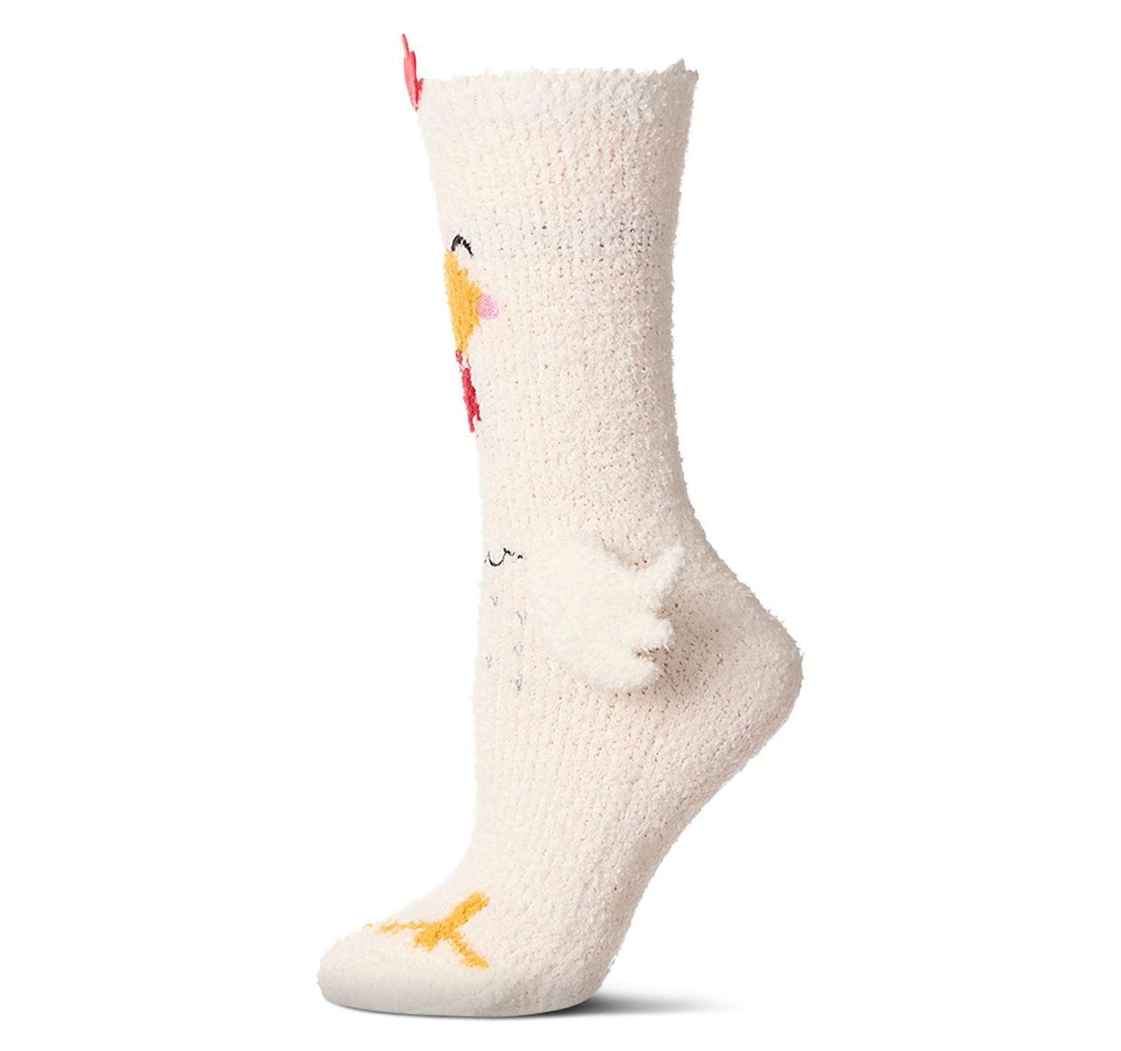 Женские уютные носки MeMoi Plush Chicken-Themed Embellished Crew-Length Lounge