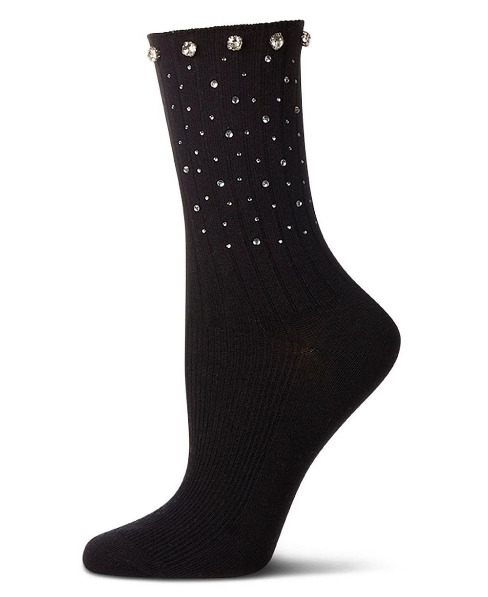 Женческие хлопковые носки MeMoi Ribbed Rhinestone Studded Crew