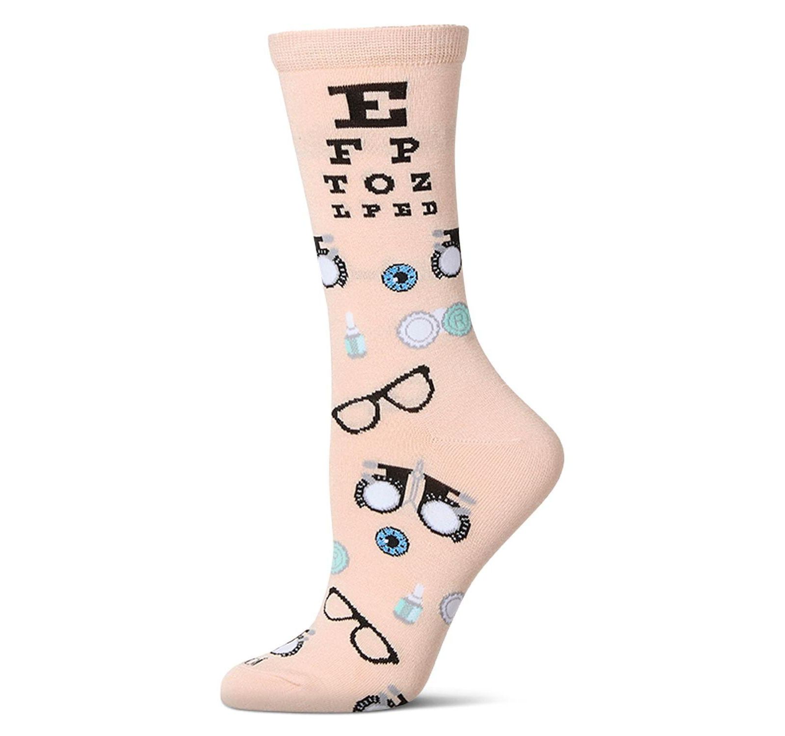 MeMoi Women's "Eye Exam" Rayon Blend Novelty Crew Sock