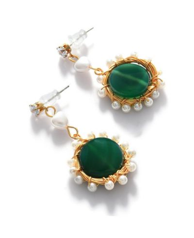 SOHI Gold Cluster Stone Drop Earrings