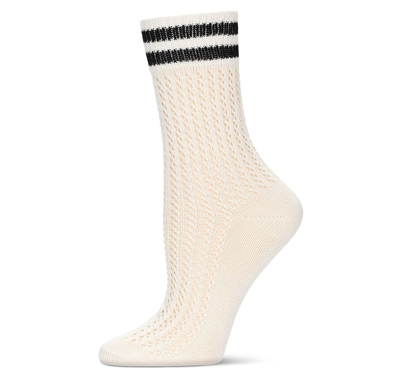 MeMoi Women's Pointelle Knit Striped Crew Socks