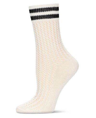 MeMoi Women's Pointelle Knit Striped Crew Socks