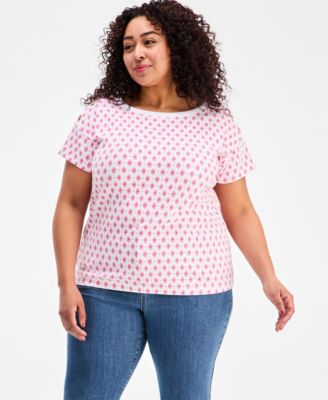 Style & Co Plus Size Топ из хлопка Pima с принтом и пуговицами на плече