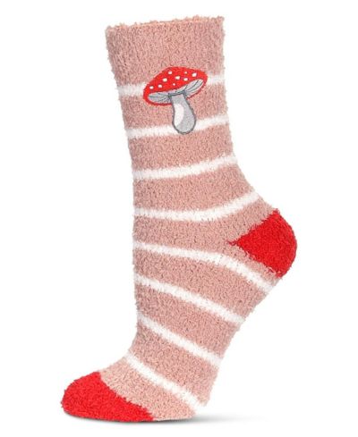 MeMoi Women's Striped Mushroom Embroidery Cozy Crew Socks