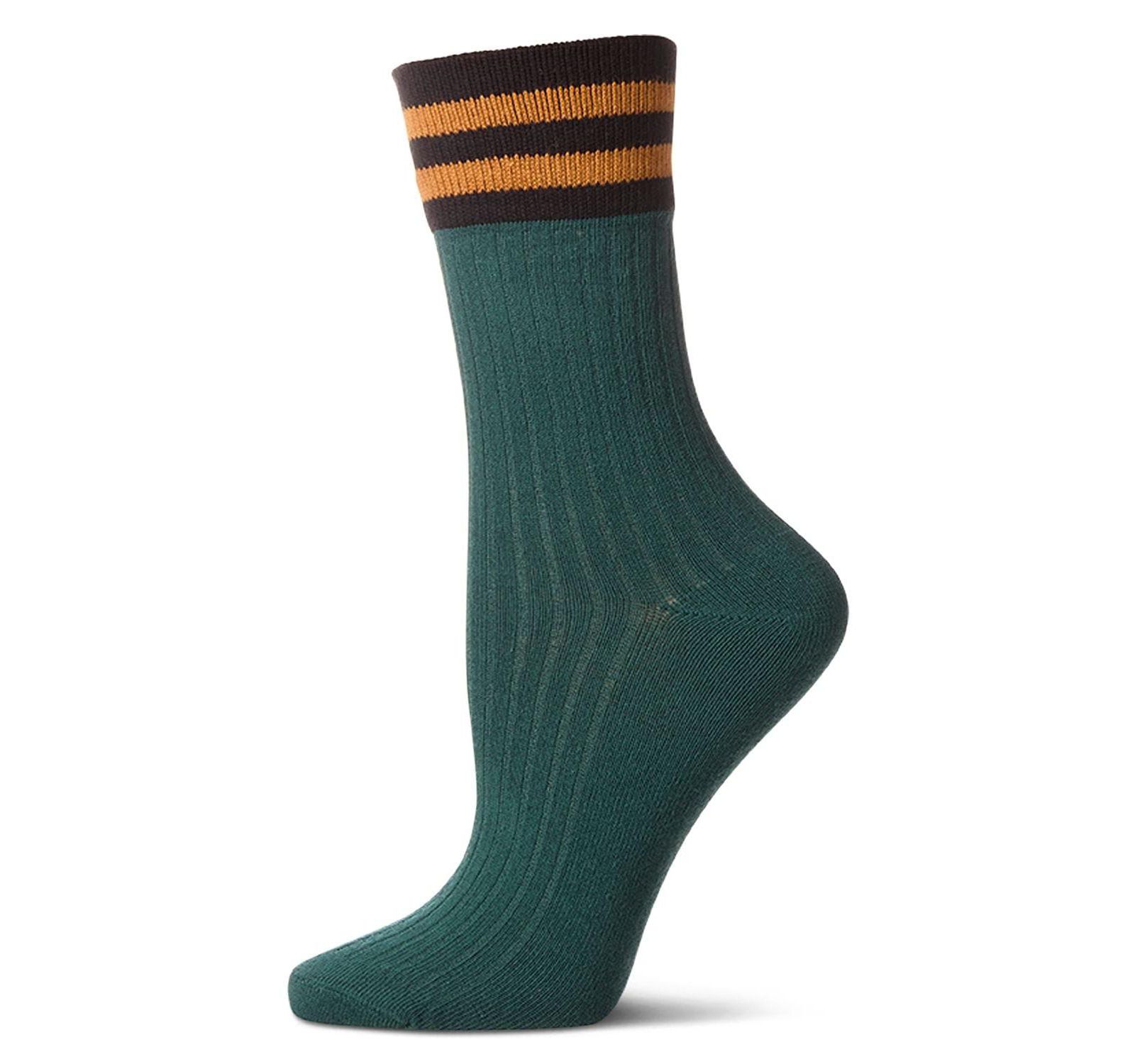 MeMoi Women's Ribbed Cotton Rich Striped Cuff Crew Sock