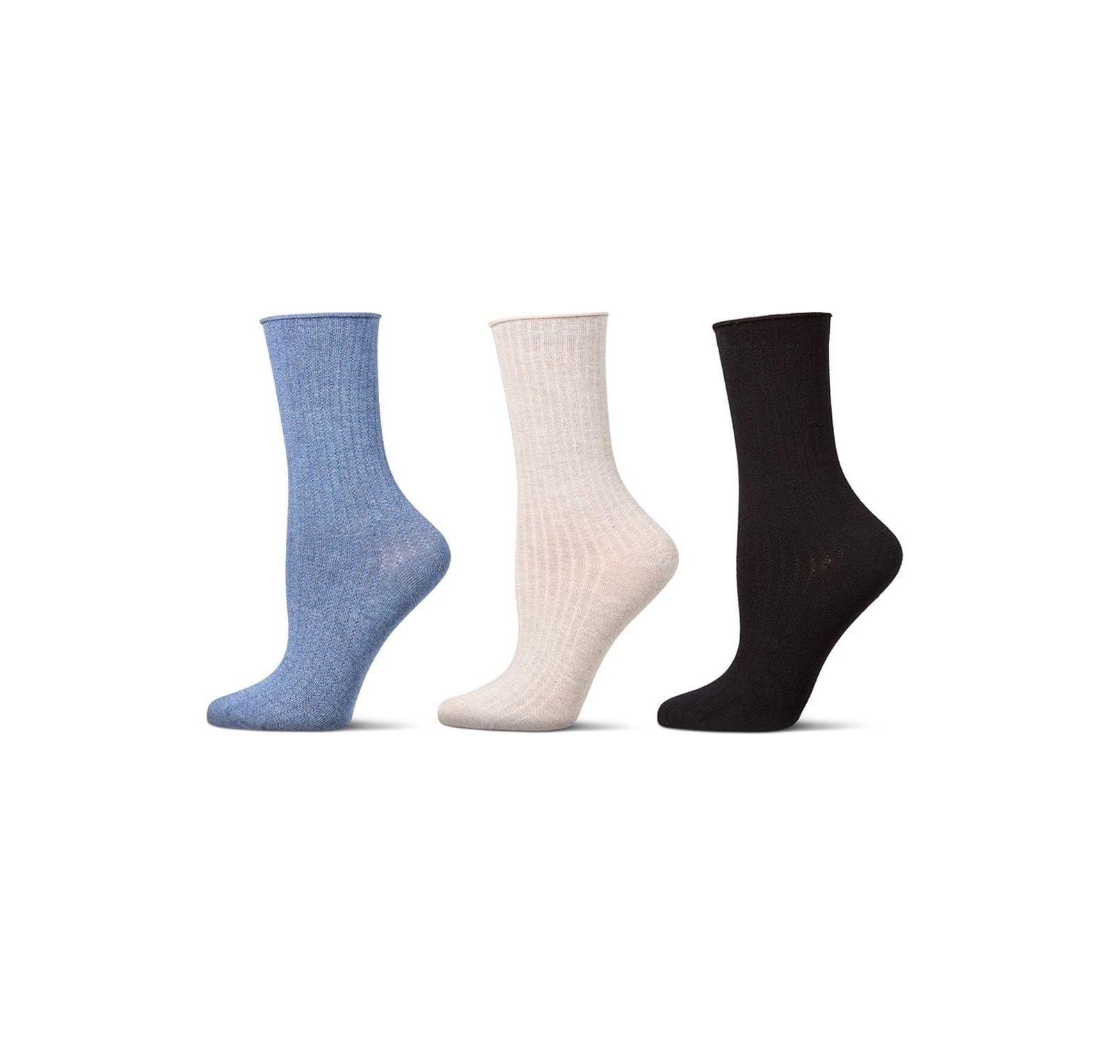 MeMoi Women's 3 Pair Silky-Soft Roll-Top Crew Socks