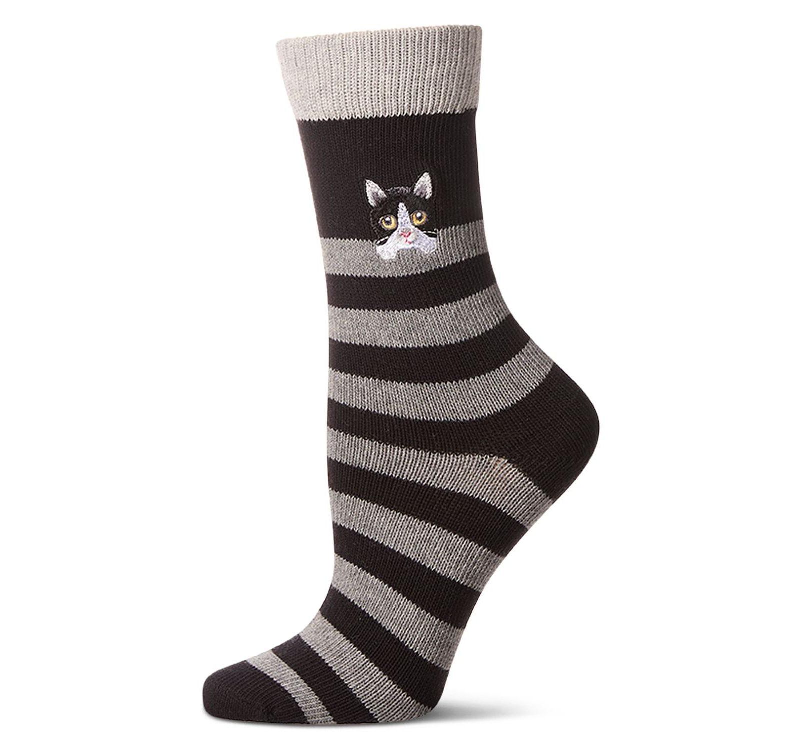 Женские хлопковые носки MeMoi "Just Hanging" Striped Embroidered Novelty Crew Socks