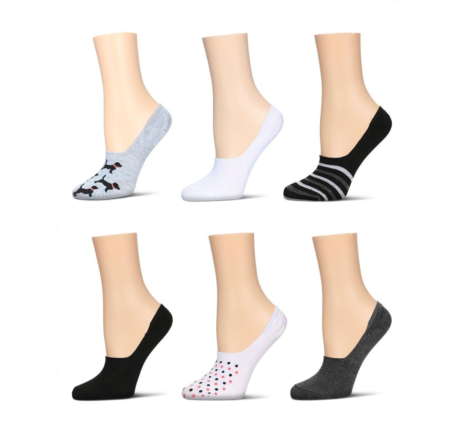 MeMoi Women's 6 Pair Pack Dogs High Cut Liner Socks