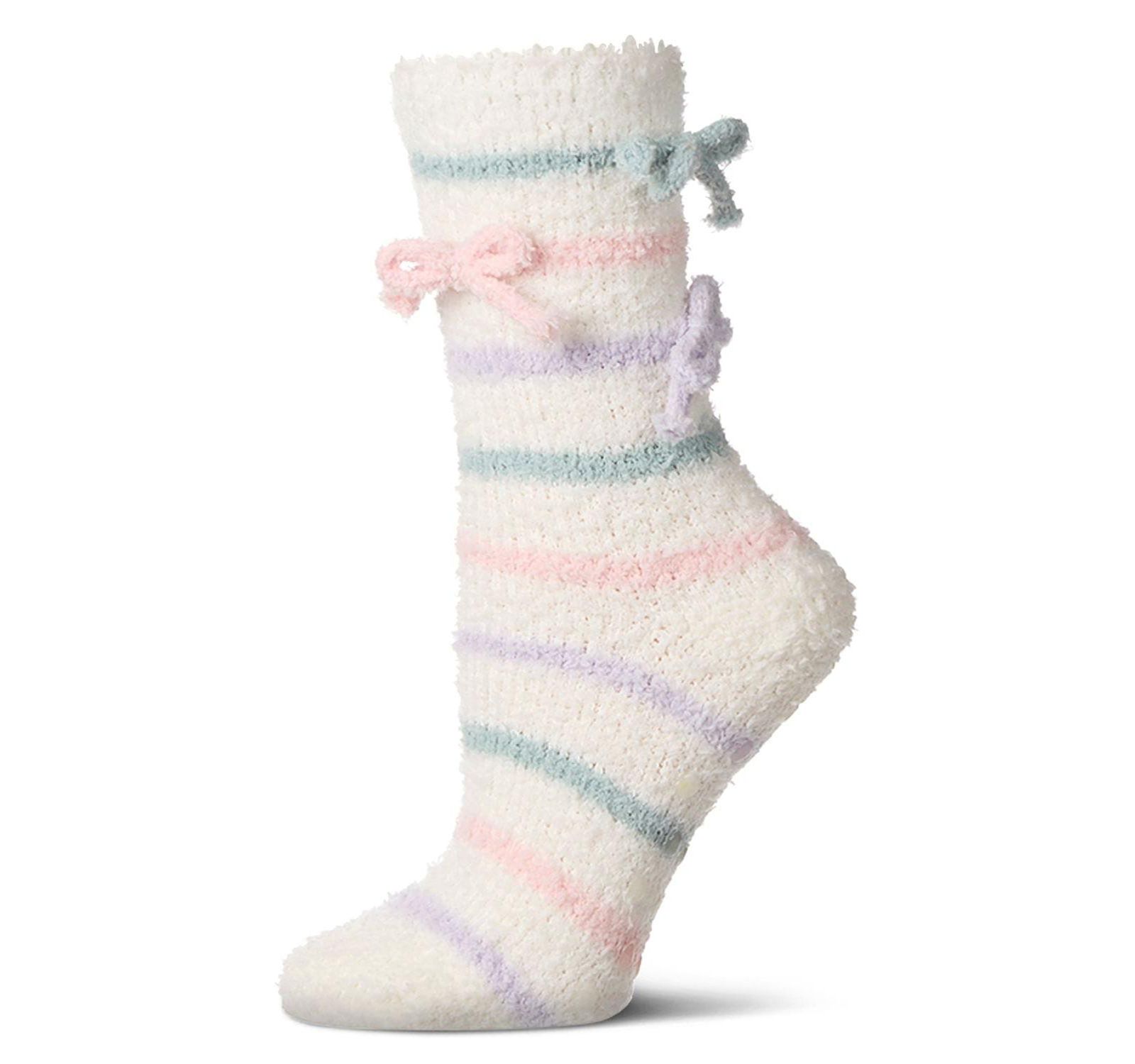 MeMoi Women's Triple Bow Extra-Plush Non-Skid Cozy Crew Sock