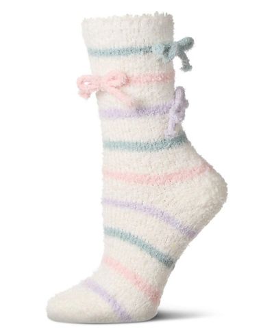 MeMoi Women's Triple Bow Extra-Plush Non-Skid Cozy Crew Sock