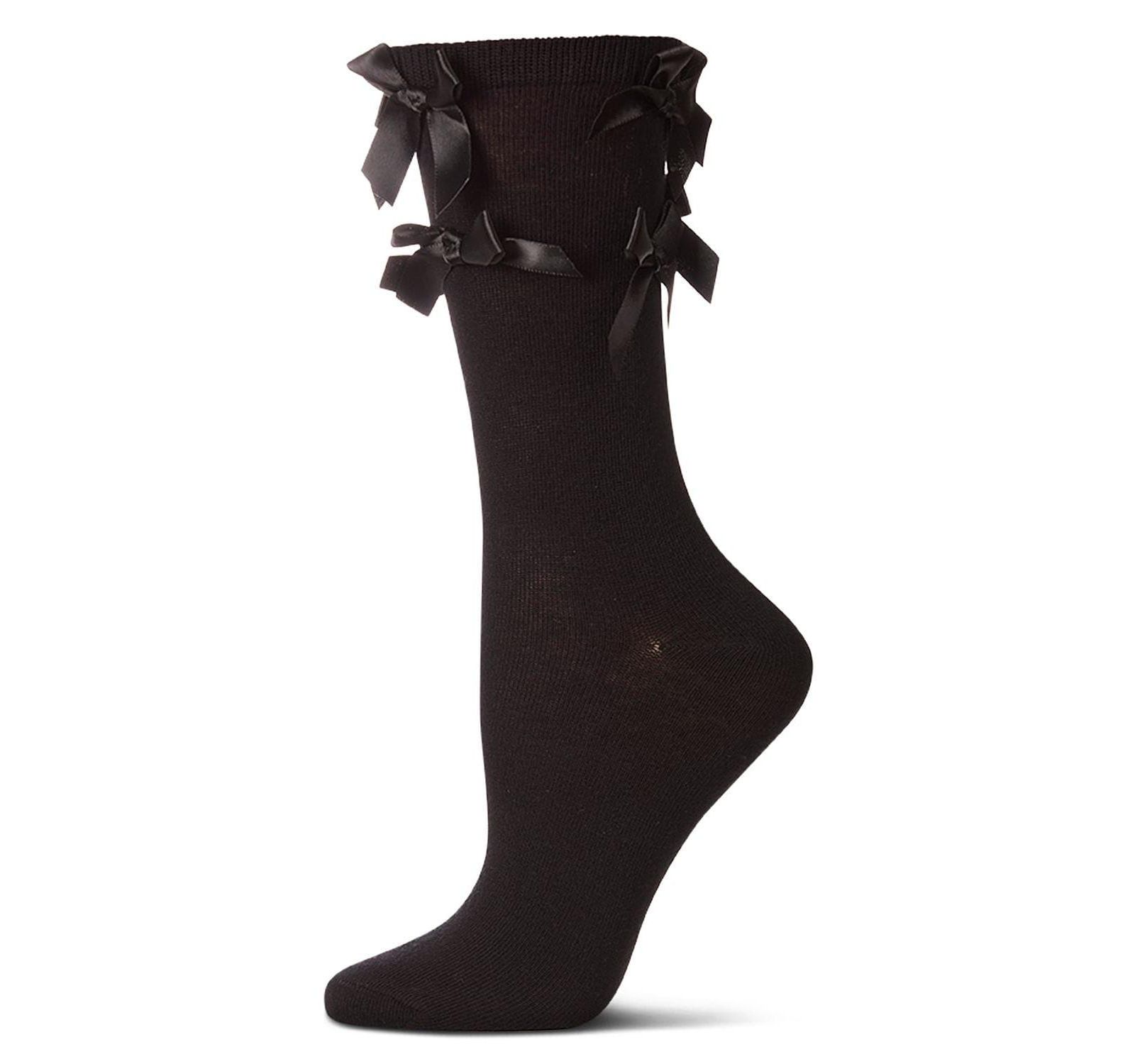 MeMoi Women's Multiple Knit-On Bows Cotton Rich Crew Sock