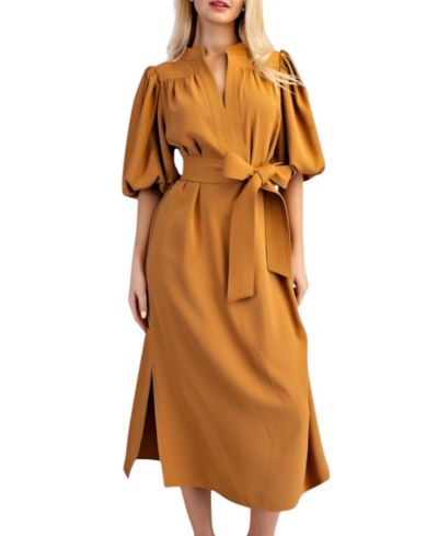 Modenaire Женское Lark Puff Sleeve Self-Tie Midi платье