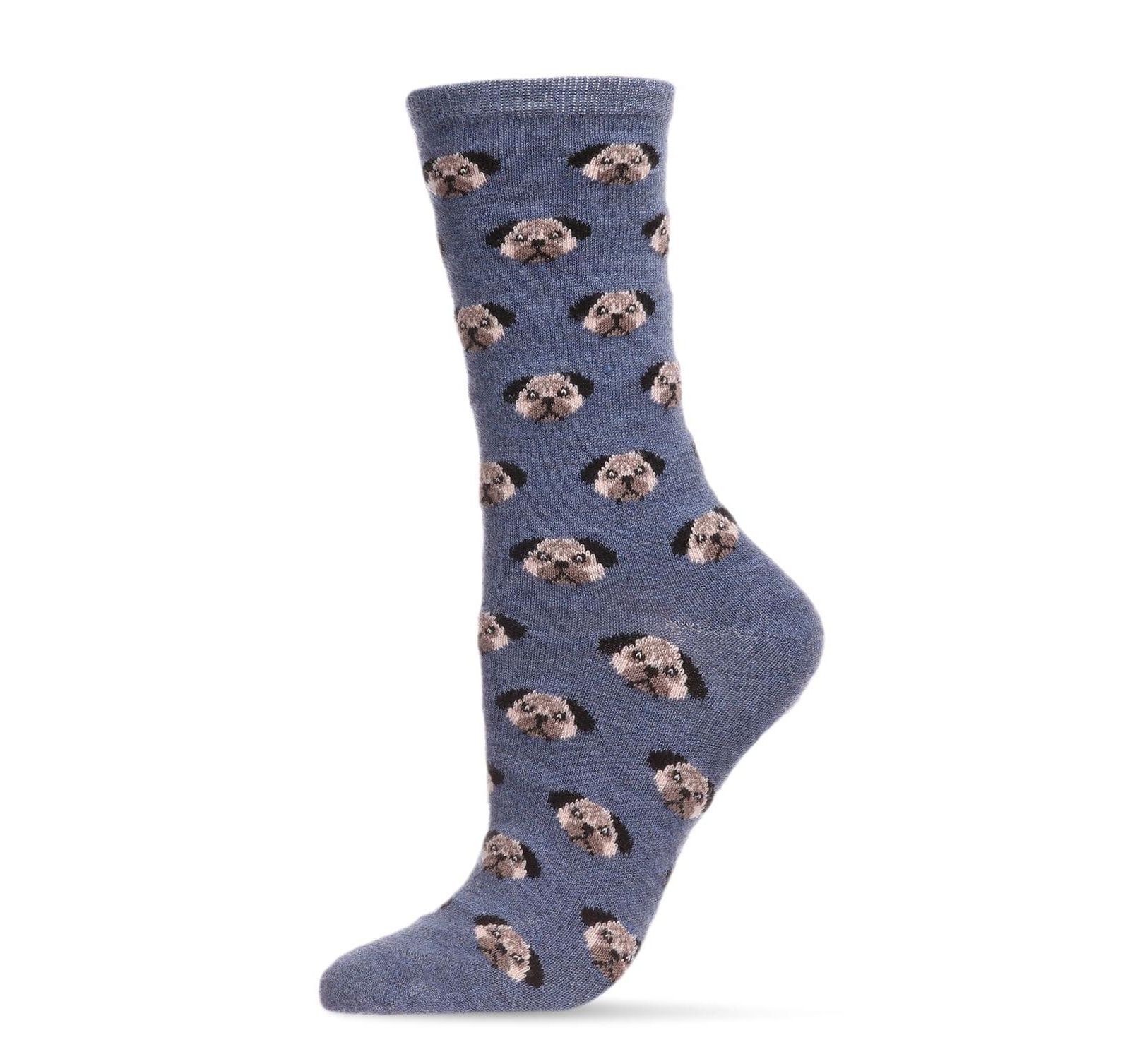 MeMoi Women's Soft Pretty Puppy Dog Face Cashmere Blend Crew Socks
