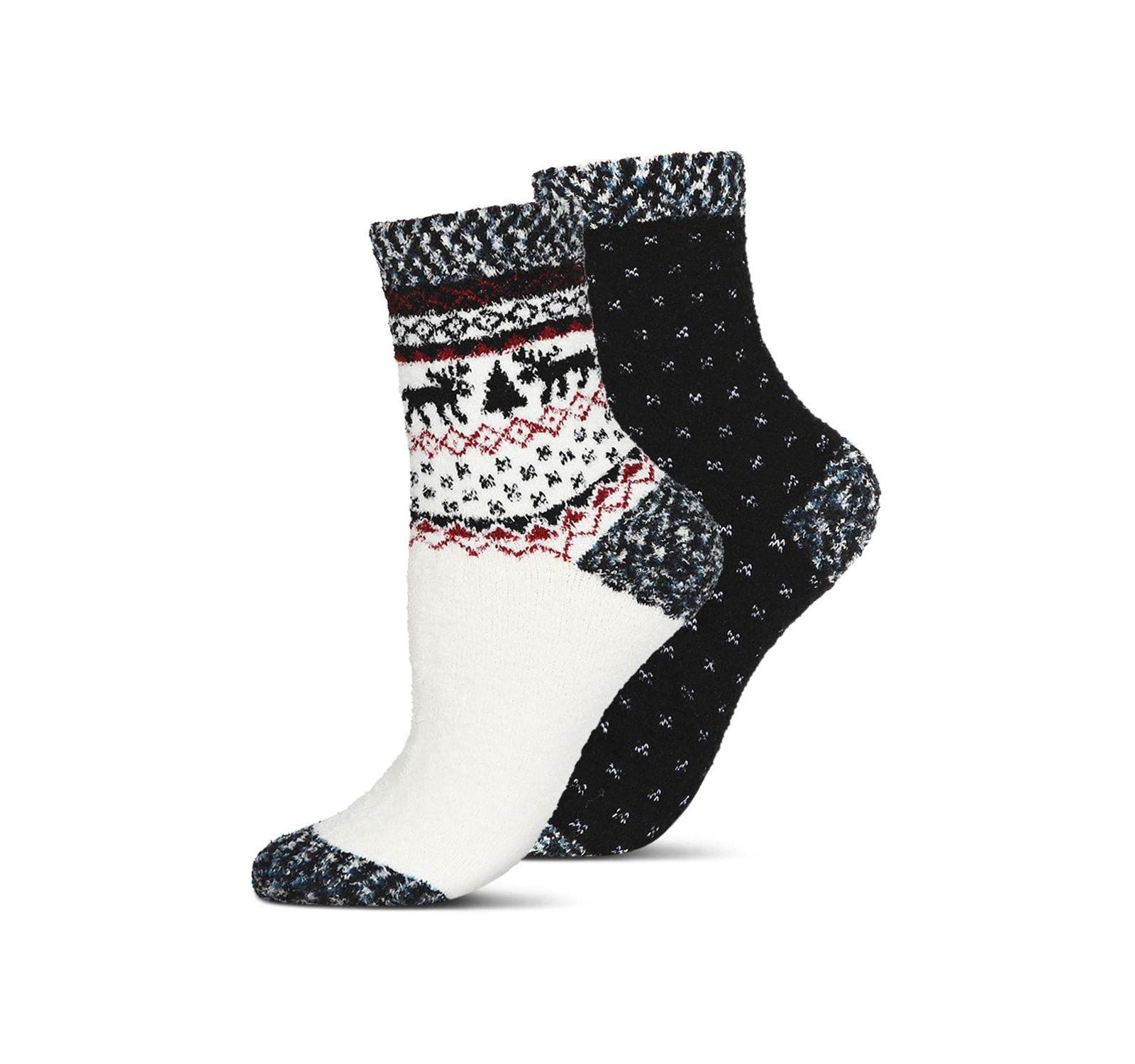 MeMoi Women's 2 Pair Pack Fairisle Border Cloud Soft Crew Socks