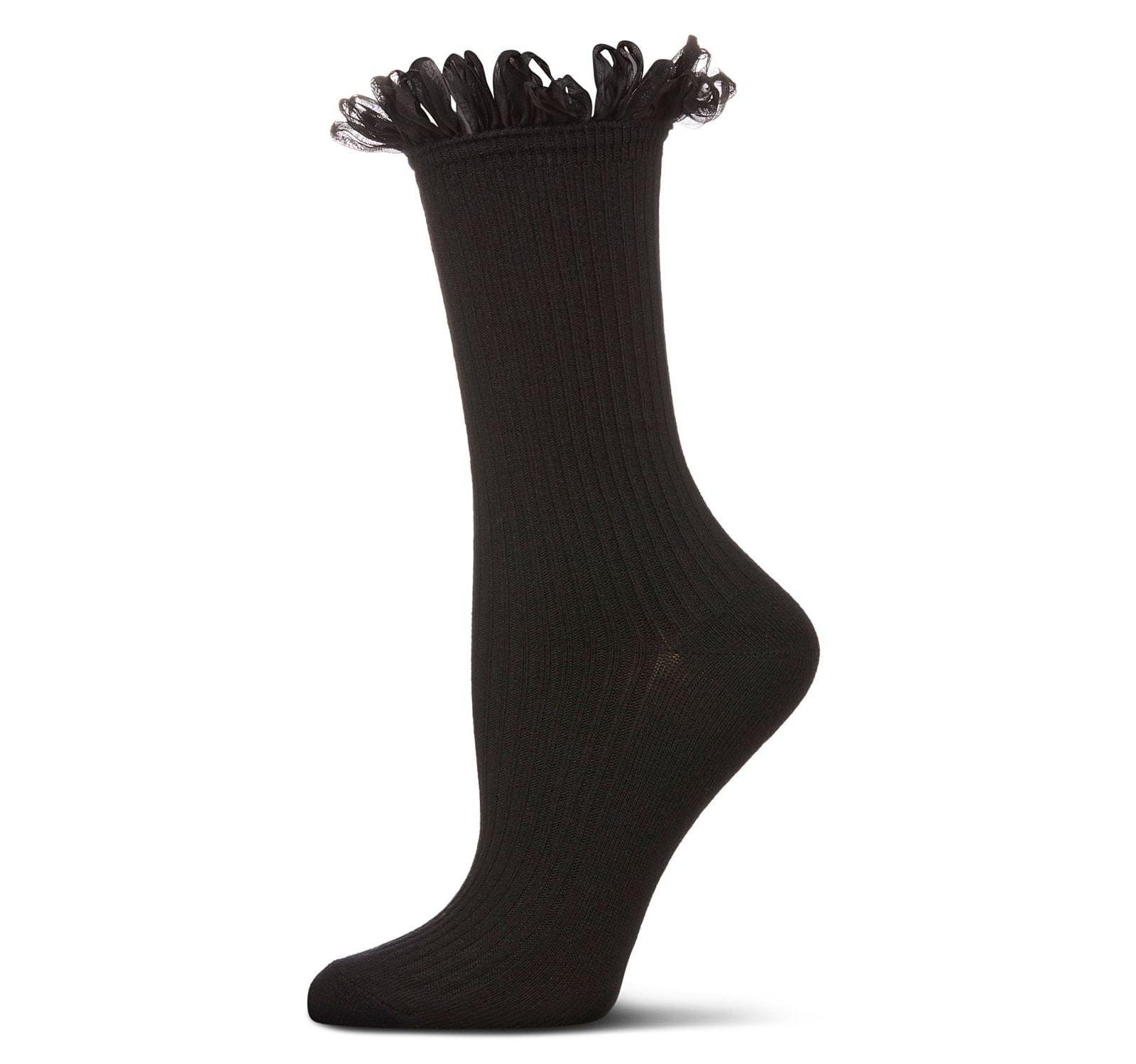 MeMoi Women's Fine Rib Loop Cuff Crew Socks