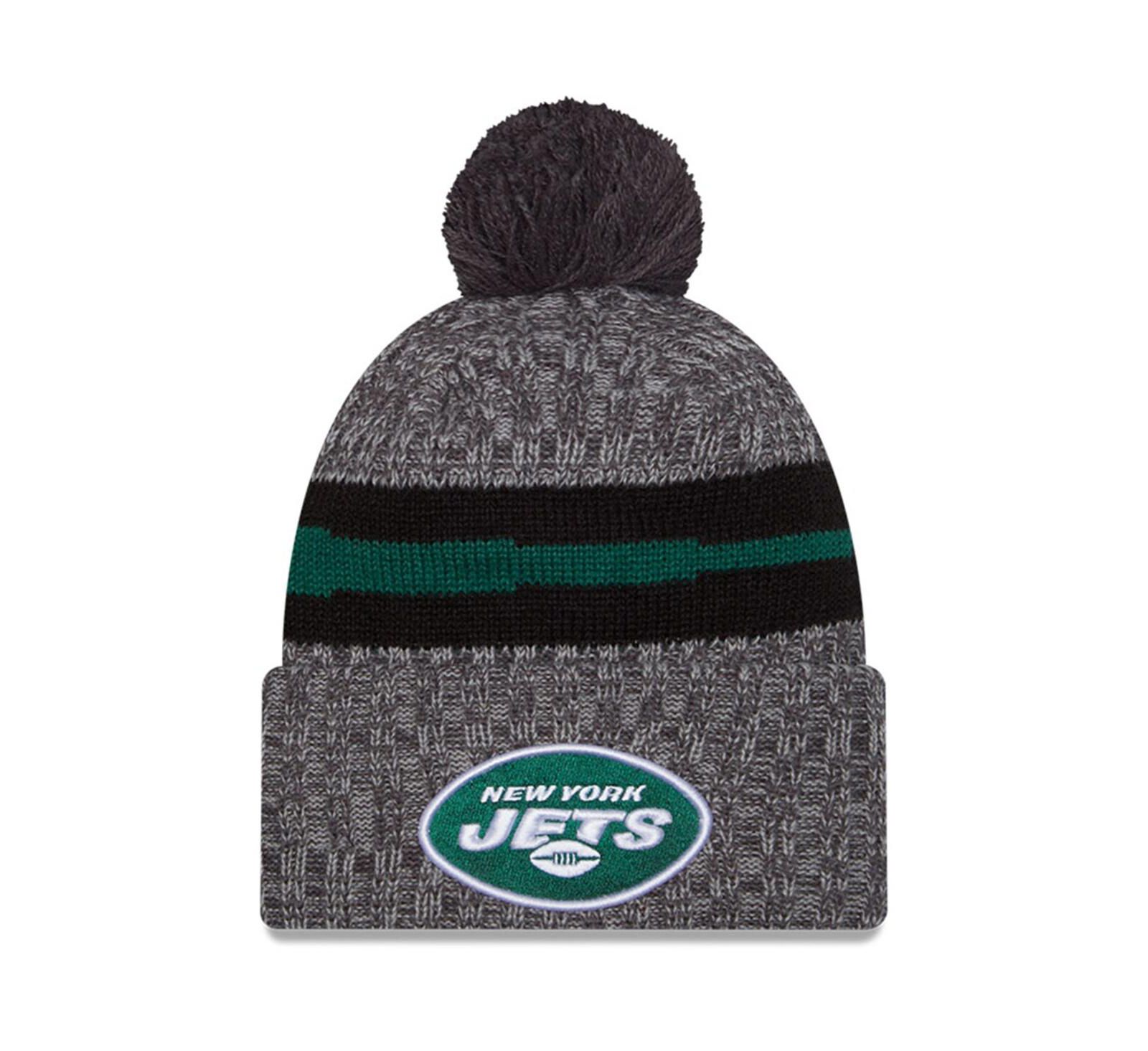 Мужская кепка New Era Gray New York Jets 2023 Sideline Sport Cuffed Pom Knit