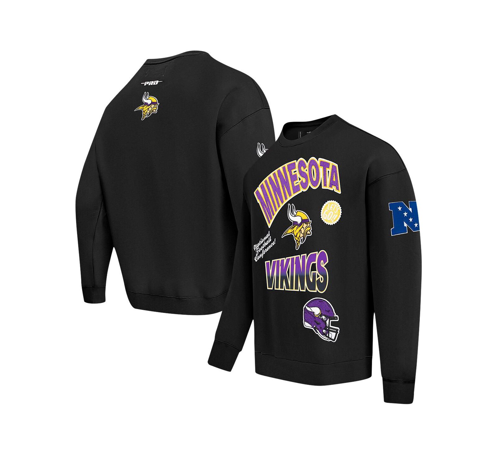 Pro Standard Мужской Black Minnesota Vikings Turn It Up Drop Shoulder Pullover Sweatshirt